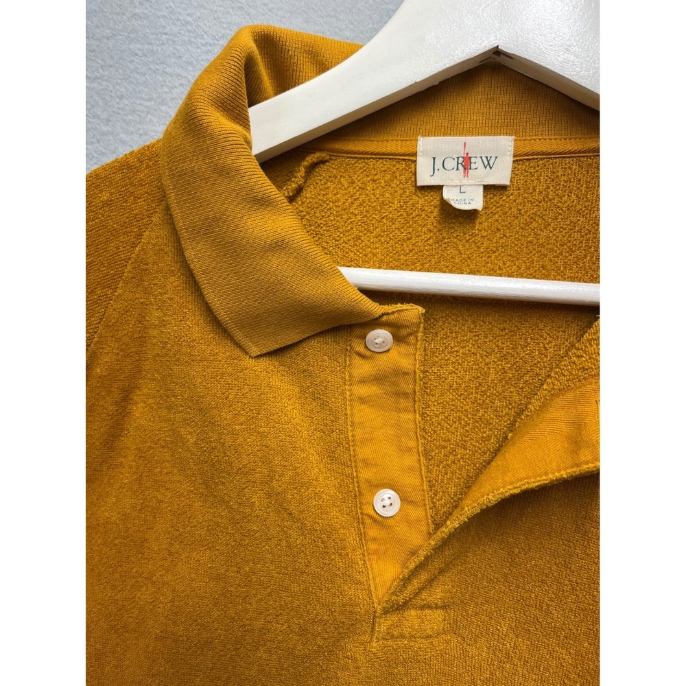 Vintage J Crew Mens L Terry Cloth Polo Shirt Mustard Gold Rugby Style Raglan New